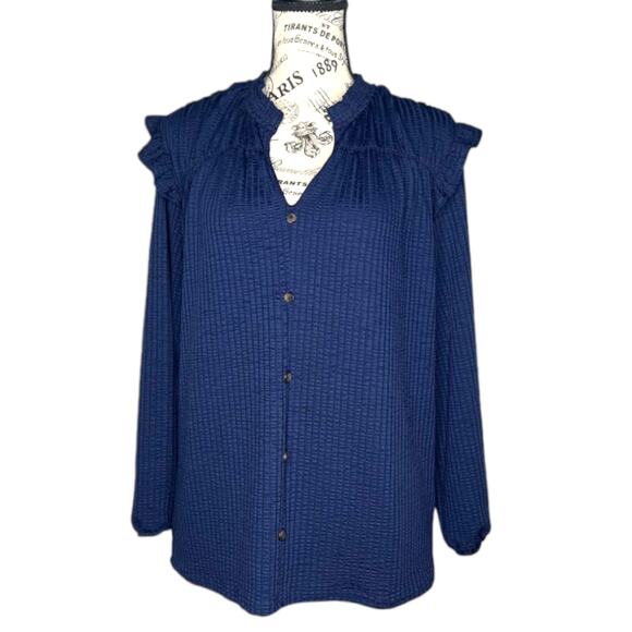 Kaileigh (S) Lev Ruffle Detail Knit Top - Stitch Fix V-Neck Button Front - Picture 1 of 13